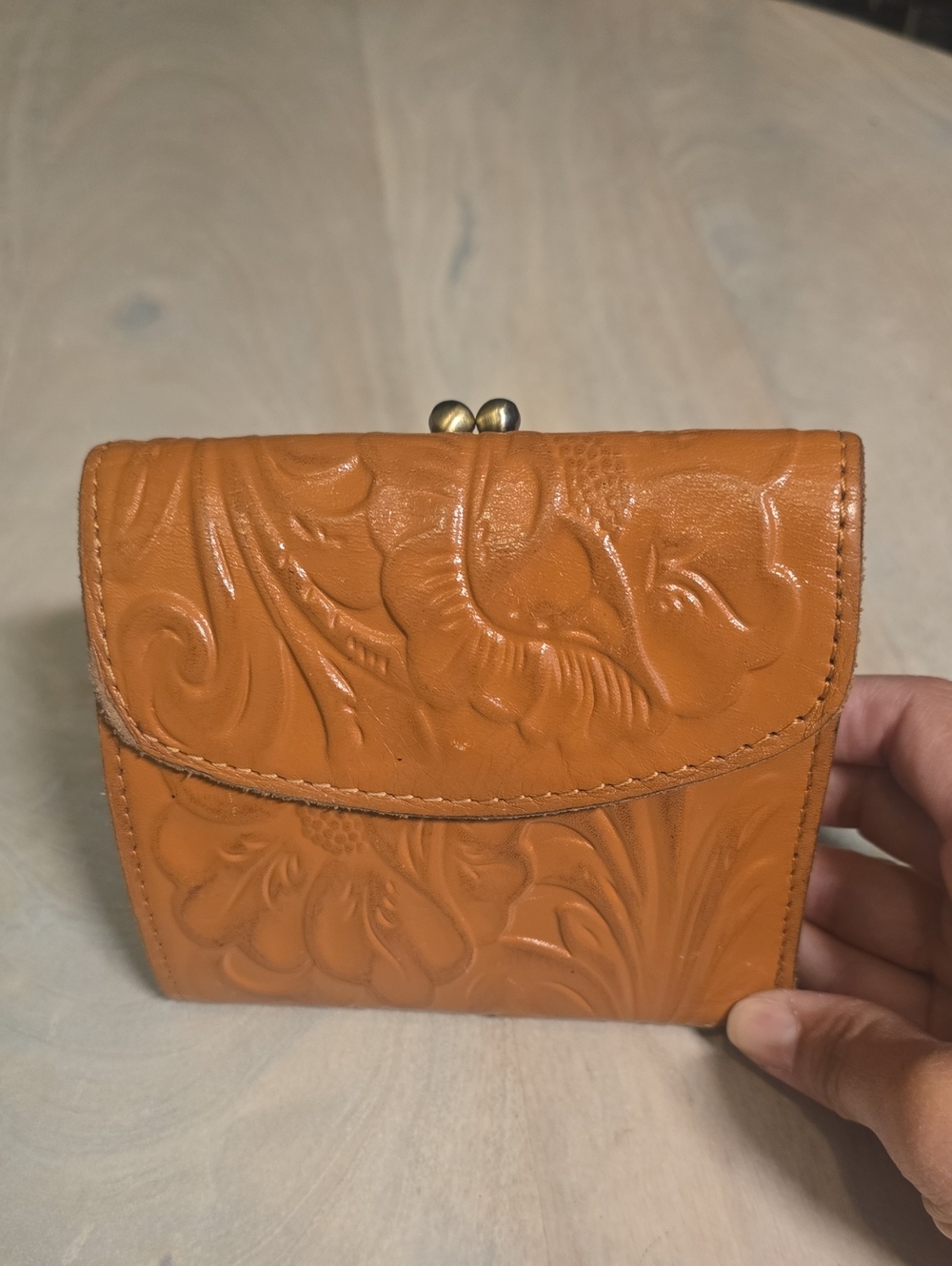 Patricia Nash Reiti Tooled Leather Bifold Wallet Cognac Tan
